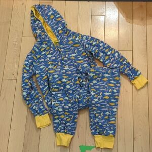 Duns Sweden Organic Cotton Blue Kids Hooded Suit with Fish Print - 10 Years